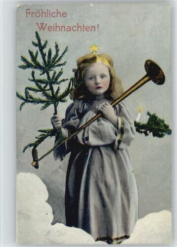 12000626 - Carte postale ange avec sapin de Noël et trompette Noël 1915 - Photo 1/2