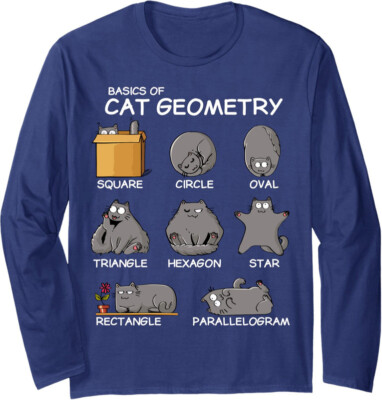 Basics of Cat Geometry Math Funny Cat Lover Gifts Long Sleeve Tshirt