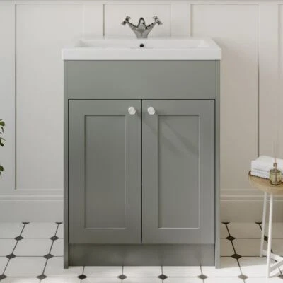 AFFINE Grey Traditional Freestanding Vanity Unit with Basin 600mm Traditional Bathroom