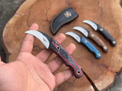 Owltown Pivia Mirror Moon Knife, 12c27 steel clip on leather sheath
