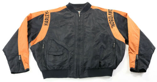harley davidson mens jacket 2XL black orange bar shield racing bomber riding zip - Picture 2 of 4