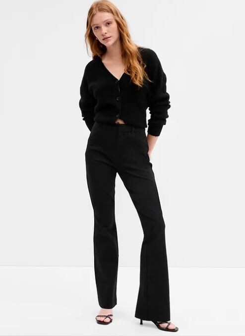 GAP High Rise Fitted Flare Stretch Pants Black 10 TALL RT$80 NWT Work Casual Y2k