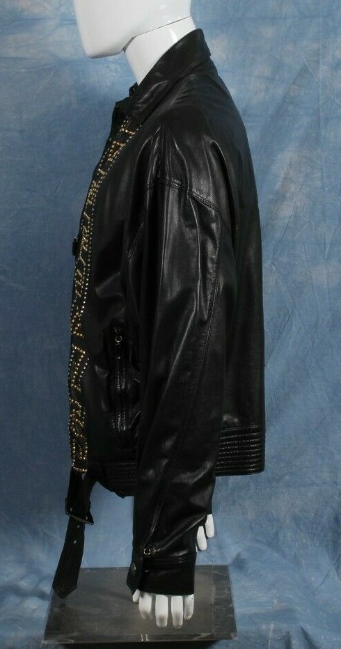 GIANNI VERSACE Leather Jacket Black Studded with zip size IT 54