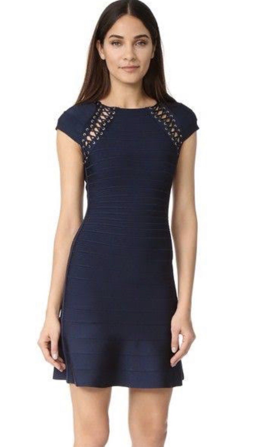 Brand New! Auth HERVE LEGER Juana Dress-Xsmall Pacific Blue Color RRP $1390 USD image 2