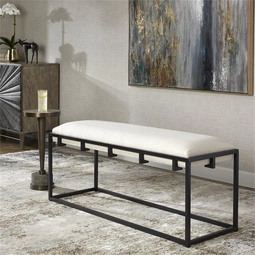 Uttermost Paradox Iron Metal and Fabric Bench in White/Matte Black - Picture 6 of 7
