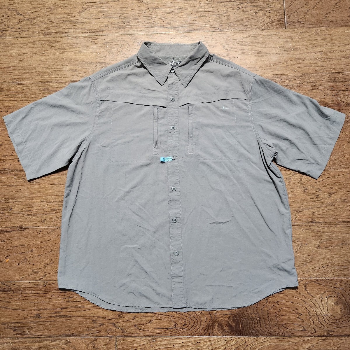 Habit Men's Button Down Vented Short Sleeve Gray Fishing Shirt Zip Pockets  XL/XG