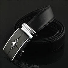 Trend Men's Leather Belt Automatic Buckle Belt Ratchet Strap Black Golf Casual