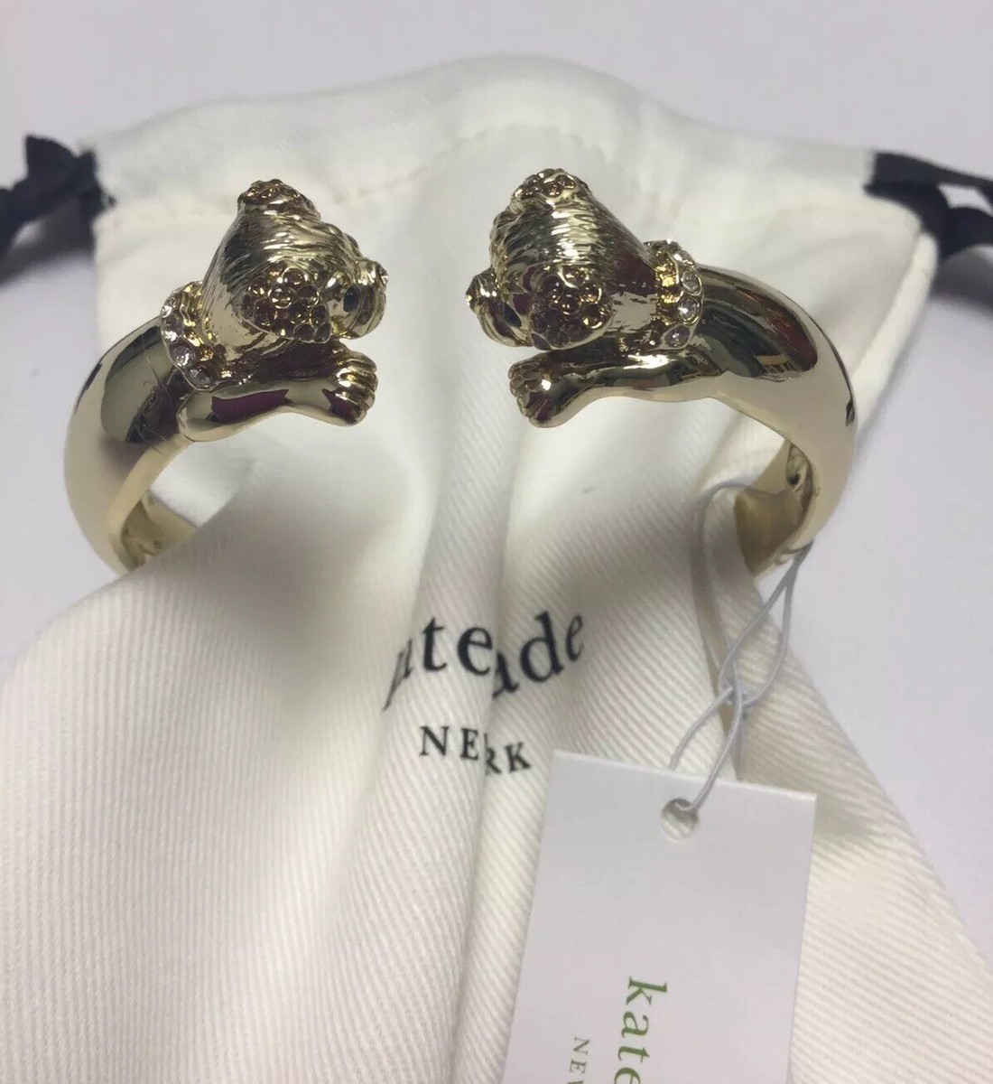 【kate spade】可愛いフレブル★open hinged cuff★バングル NWT Kate Spade New York Gold Plated Puppy Open Hinged Cuff