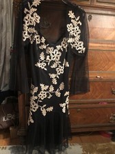 XACAPE black cocktail dress with cape/beige floral sequin accents SIZE 4 P