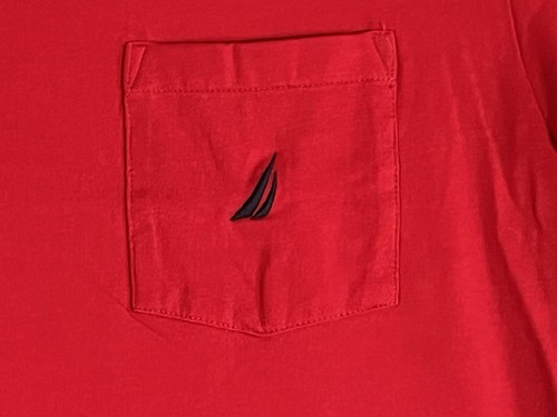 Nautica Men's T-Shirt L Large Red Short Sleeve Performance Tee Blue Logo - Picture 2 of 5