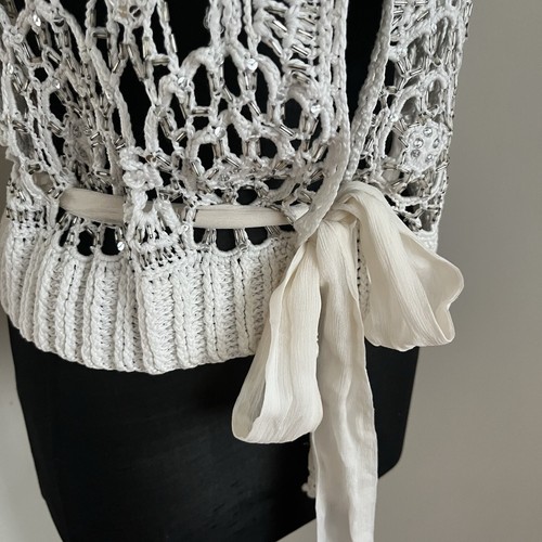 Lillie Rubin Y2K Crochet Beaded Cardigan M Cottagecore Fairy Festival Sheer Vtg - Picture 10 of 12
