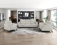 Modern Tan Microfiber 3pc Sofa Set: Sofa, Loveseat & Chair
