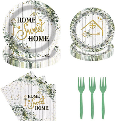 Housewarming Party Tableware Set 96 Pcs Disposable Plates Napkins Forks Retro Wo