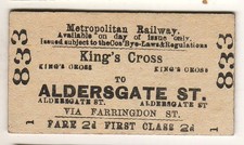 Railway ticket Metropolitan Rly 1st class Kings Cross - Aldersgate St 1911