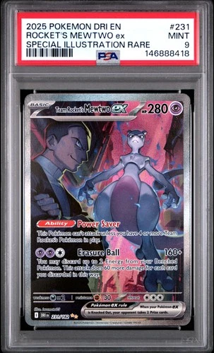 2025 POKEMON DRI EN-DESTINED RIVALS #231 TEAM ROCKET'S MEWTWO EX PSA 9