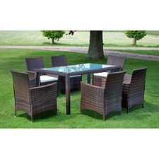 Image of 7 Piece Outdoor Dining Set With Cushions Poly Rattan