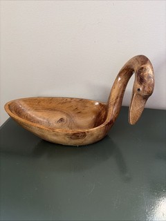 Carved Wooden Duck Goose Swan Bowl Farmhouse Country Kitchen Servingware Decor