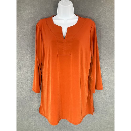 Blouse Susan Graver XL Col Décoré Manches 3/4 Orange - Tricot Polyester/spandex - Occasion Parfait