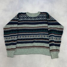 Vintage Abstract Knitted Jumper Patterned Grandad Knit Sweater Men's Xl