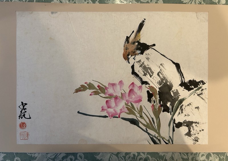 Chinese Antique Watercolor Painting Bird And Flowers 嶺南畫派梁少航