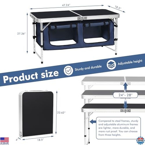 Folding Aluminum Camping Table with Adjustable Legs for Outdoor BBQ & Picnic - Picture 2 of 6