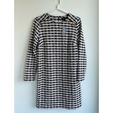 Ann Taylor Factory Black and White Check Tweed Long Sleeve Dress Large P