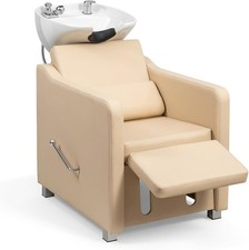Backwash Barber Chair with Ceramic Shampoo Bowl, Tilting Salon Sink with Faucet