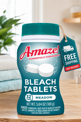 AMAZE Bleach Tablets 32pcs Meadow Scent Laundry Toilet Cleaning Tablets