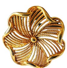 Vtg Gold Modernist Flower Pin Brooch Designer Costume Jewelry By MARCEL BOUCHER