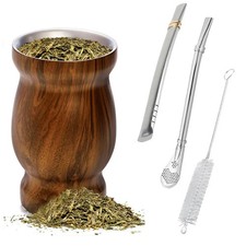 8oz Stainless Steel Yerba Mate Cup Set: Double-Wall Gourd, 2 Straws  Brush