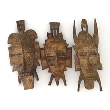 Große Holzmasken Set geschnitzt Vintage Patina Wanddeko Sammlung 3 Stück