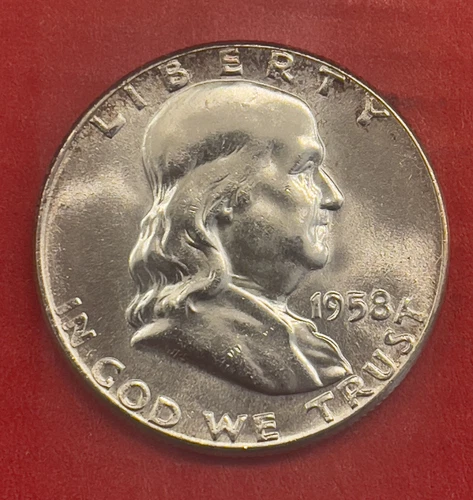 1958 D Franklin Silver Half Dollar, Choice to Gem Uncirculated.