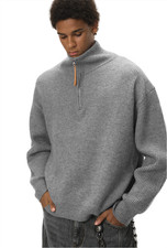 Men's Quarter Zip Pullover Sweaters Trendy Sweaters Solid Knit Chunky Sweater