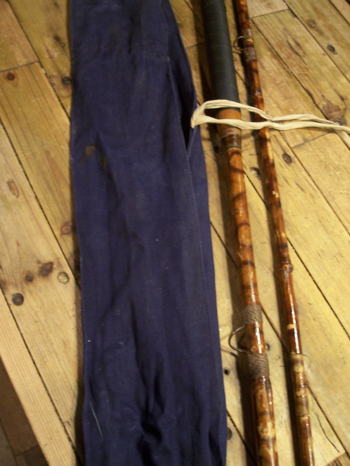 Old Bamboo 6 ft Fishing Rod ( Needs attention ) Plus Hardy,s Alnwick Rod Bag.
