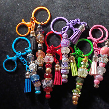 Lot of 6 Multicolor Beaded Tassel Keychains w/ Detachable Keyrings
