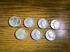 Lot of 7 1964 Silver Washington Quarters - 90% Silver.