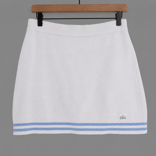 Alo Yoga Women's Sz M Tennis Club Sweater Knit Skirt White Seashell Blue