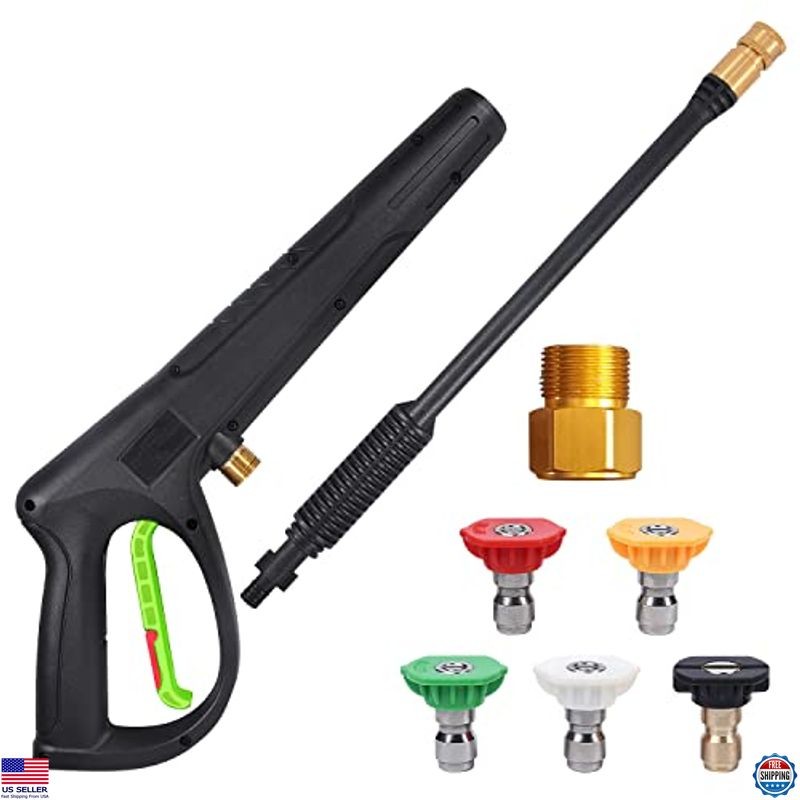 Pressure Washer Gun with Extension Wand & 5 Spray Nozzle Tips, M22-14mm &