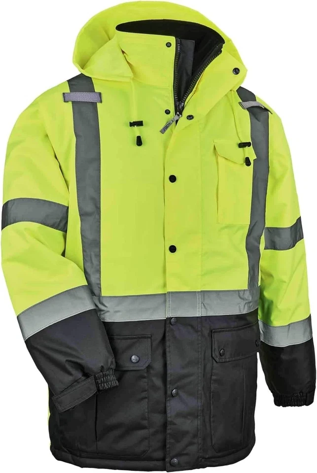 ANSI-Compliant Reflective Winter Safety Jacket, Lime, Large - Image 3 of 4