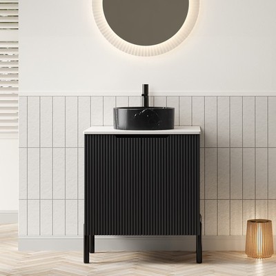 24'' Bathroom Vanity with Sink Carrara White Sintered Stone Top Black Cabinet
