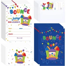 30 Count Bounce House Birthday Invitations Jumping Party with Castle Envelopes