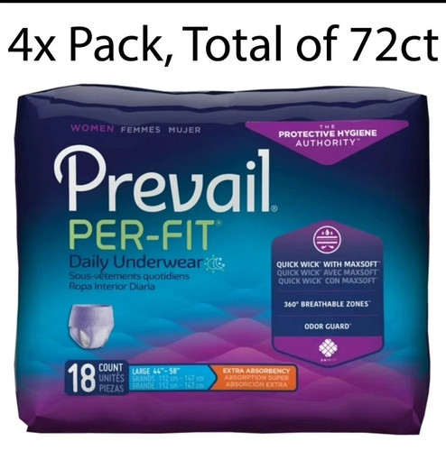 Prevail Per-Fit Women’s Daily Underwear Large 72 total pieces ( 4 packs of 18)