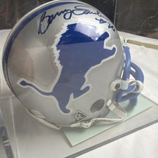 Barry Sanders Autographed Vintage Lil' Riddell Mini Lions Helmet In Acrylic Case
