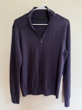 Saks Fifth Avenue Men's Quarter Zip Wool Purple Pullover Sweater Size M