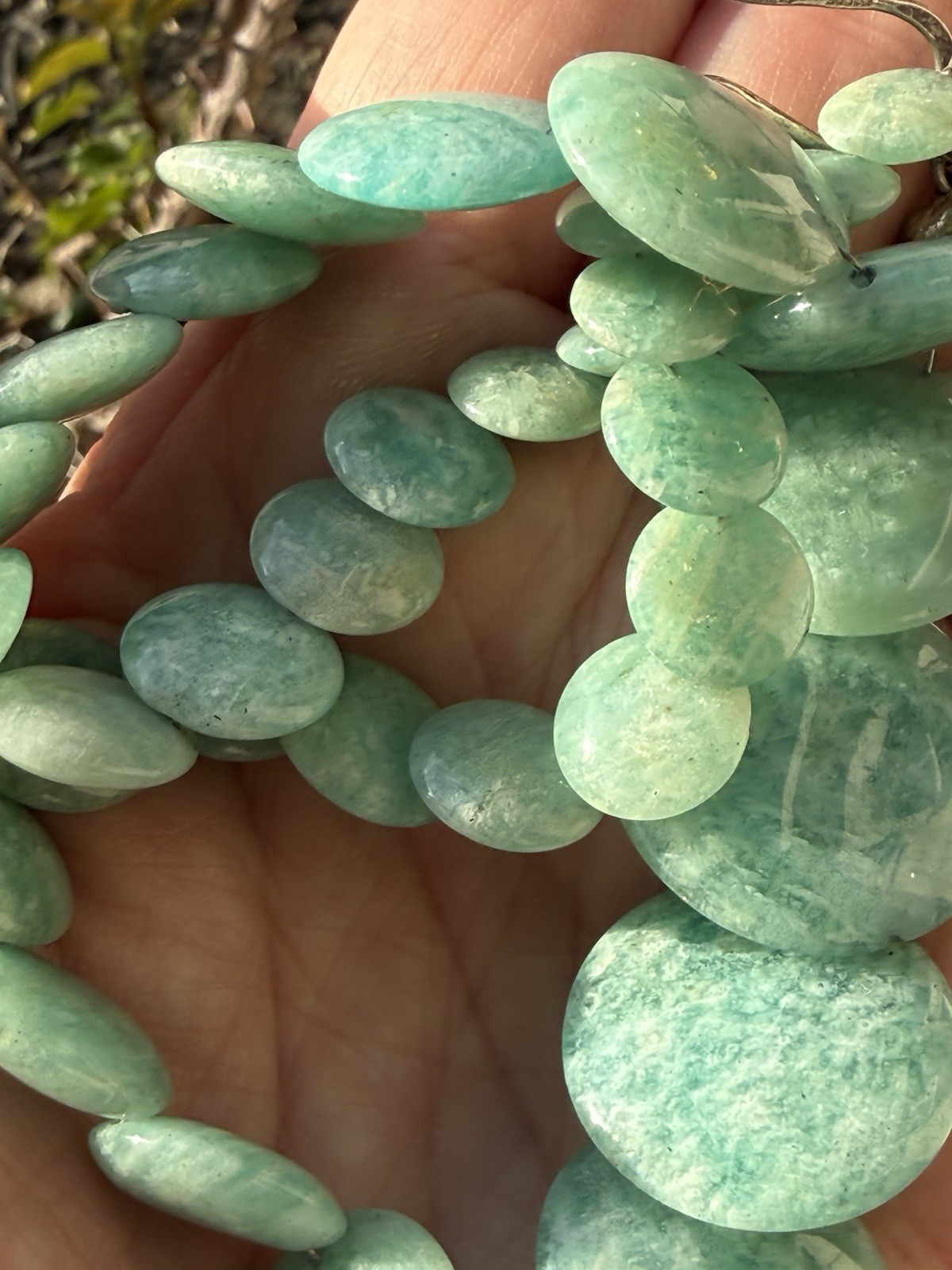 Amazonite Round Flat Graduating Bead Necklace Wit… - image 7