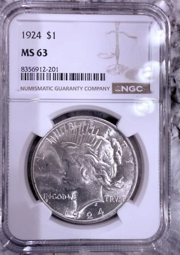 1924 Peace Silver Dollar - NGC Certified MS63 Encapsulated Beautiful Luster