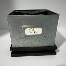 Rae Dunn by Design Styles Galvanized Steel wood bottom rotating desk organizer
