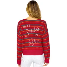 Kerri Rosenthal womens Sz Lg NEXT SMILE'S ON YOU Pullover Sweater Pink Striped