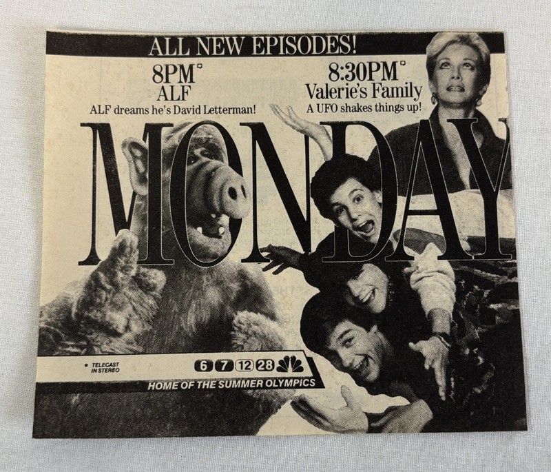 1988 NBC tv ad ~ ALF dreams he's Letterman, VALERIE'S FAMILY