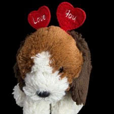 Aurora Valentine Puppy Plush Love You Dog Stuffed Animal Brown White 8 in